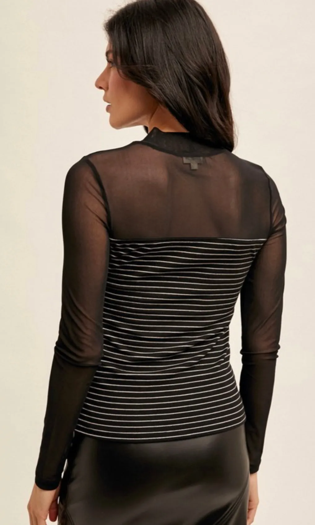 Abica Black Stripe Mesh Contrast Knit Top