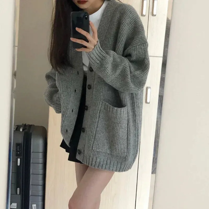 Aiertu Autumn Winter Women Cardigan Sweater Coats Fashion Female Long Sleeve V-neck Loose Knitted Jackets Casual Sweater Cardigans