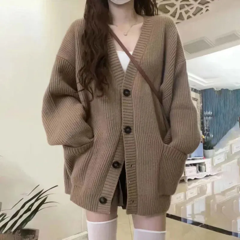 Aiertu Autumn Winter Women Cardigan Sweater Coats Fashion Female Long Sleeve V-neck Loose Knitted Jackets Casual Sweater Cardigans