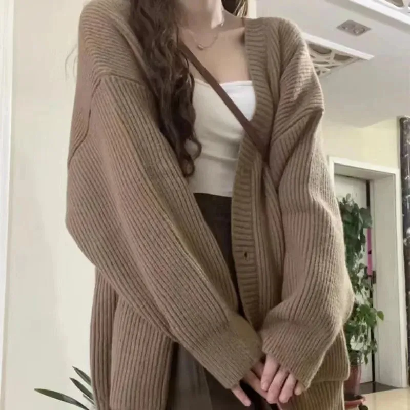 Aiertu Autumn Winter Women Cardigan Sweater Coats Fashion Female Long Sleeve V-neck Loose Knitted Jackets Casual Sweater Cardigans
