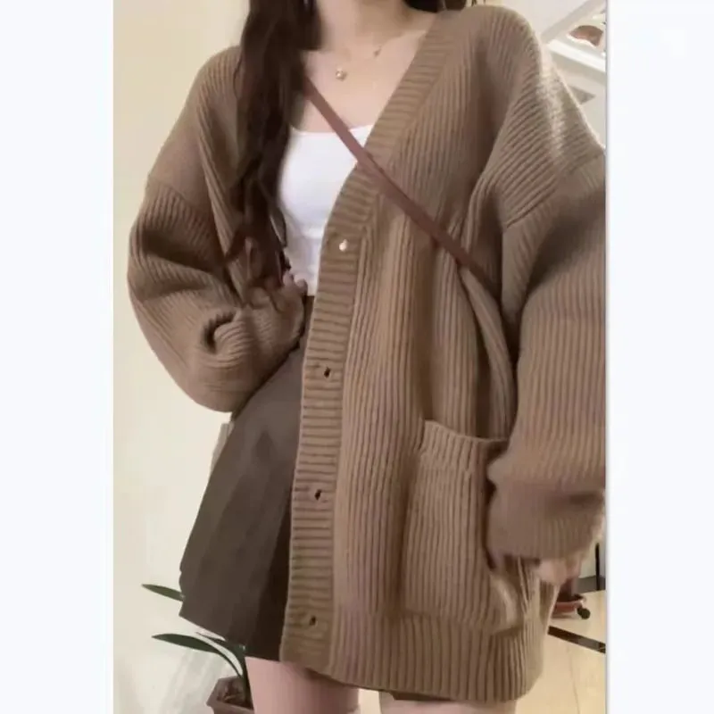 Aiertu Autumn Winter Women Cardigan Sweater Coats Fashion Female Long Sleeve V-neck Loose Knitted Jackets Casual Sweater Cardigans