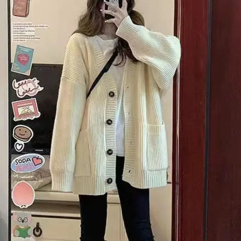 Aiertu Autumn Winter Women Cardigan Sweater Coats Fashion Female Long Sleeve V-neck Loose Knitted Jackets Casual Sweater Cardigans