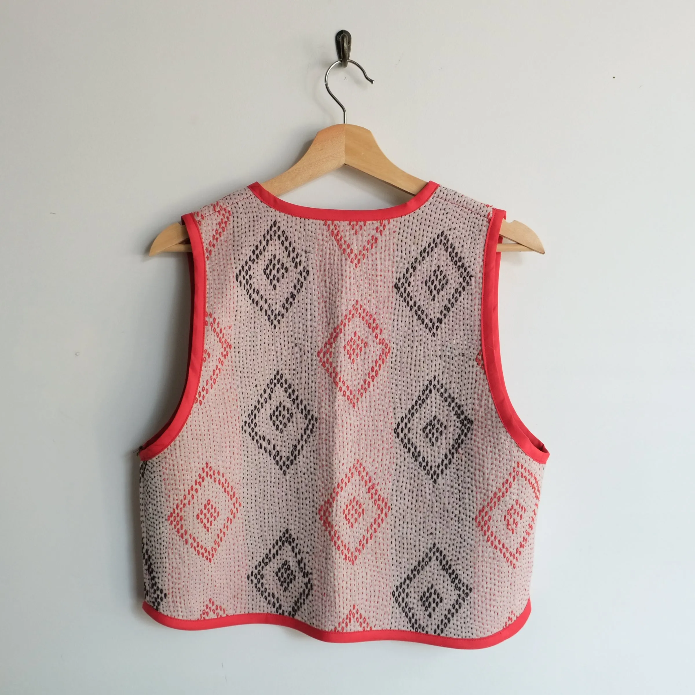 Amelia Vest Black and Red Embroidered Diamonds Red Trim M064
