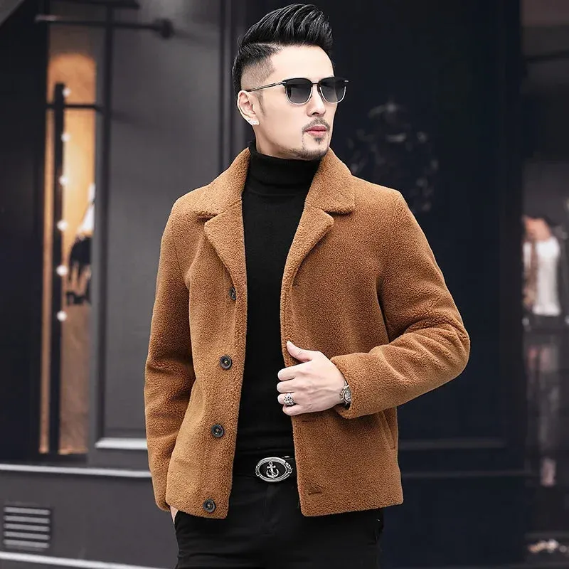 AYUNSUE Winter 100% Sheep Shearing Jacket Men Real Fur Coats Male Short Warm Wool Jackets Mens Outwear New  Manteau Homme SQQ731