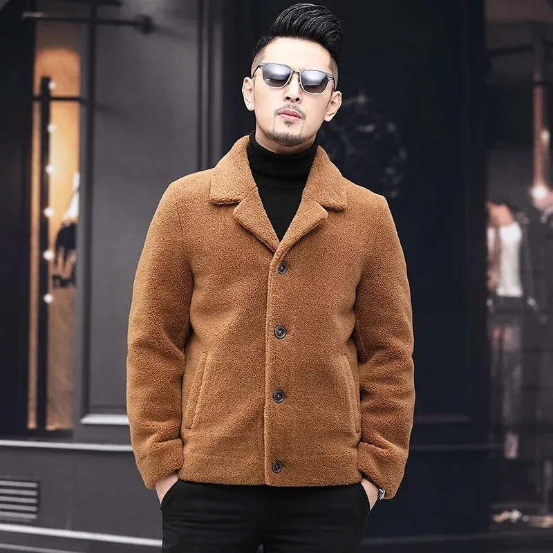 AYUNSUE Winter 100% Sheep Shearing Jacket Men Real Fur Coats Male Short Warm Wool Jackets Mens Outwear New  Manteau Homme SQQ731