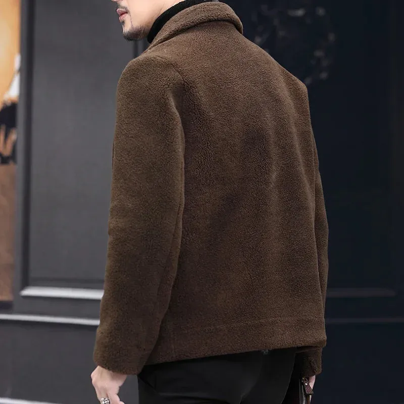 AYUNSUE Winter 100% Sheep Shearing Jacket Men Real Fur Coats Male Short Warm Wool Jackets Mens Outwear New  Manteau Homme SQQ731