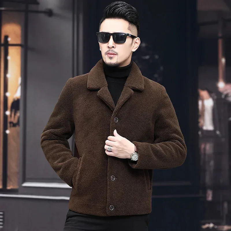 AYUNSUE Winter 100% Sheep Shearing Jacket Men Real Fur Coats Male Short Warm Wool Jackets Mens Outwear New  Manteau Homme SQQ731