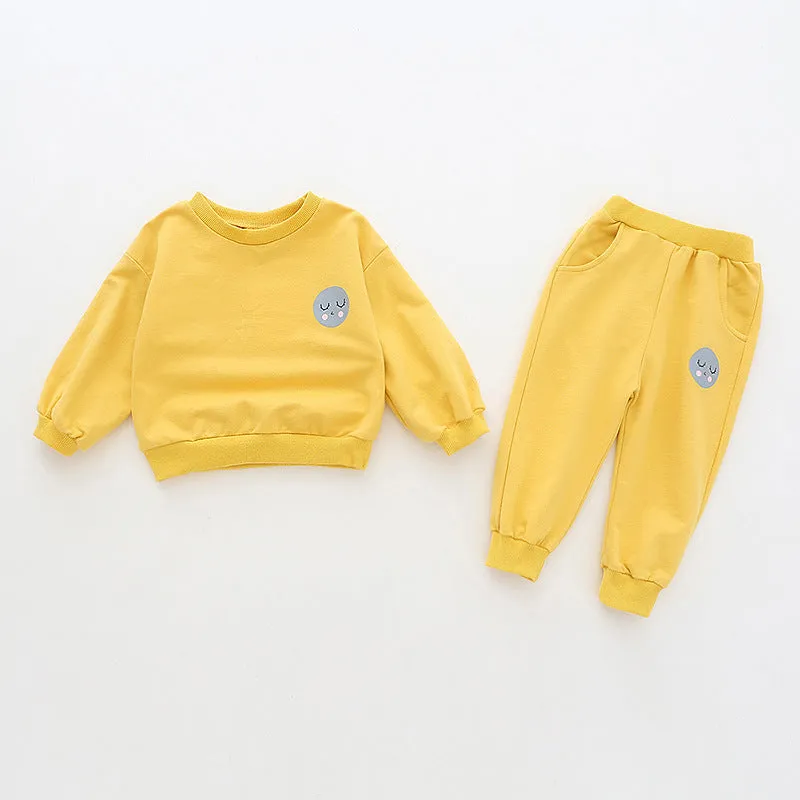 Baby Cartoon Face Pattern Pullover Hoodies Combo Trousers Cute Casual Sets by MyKids-USA™