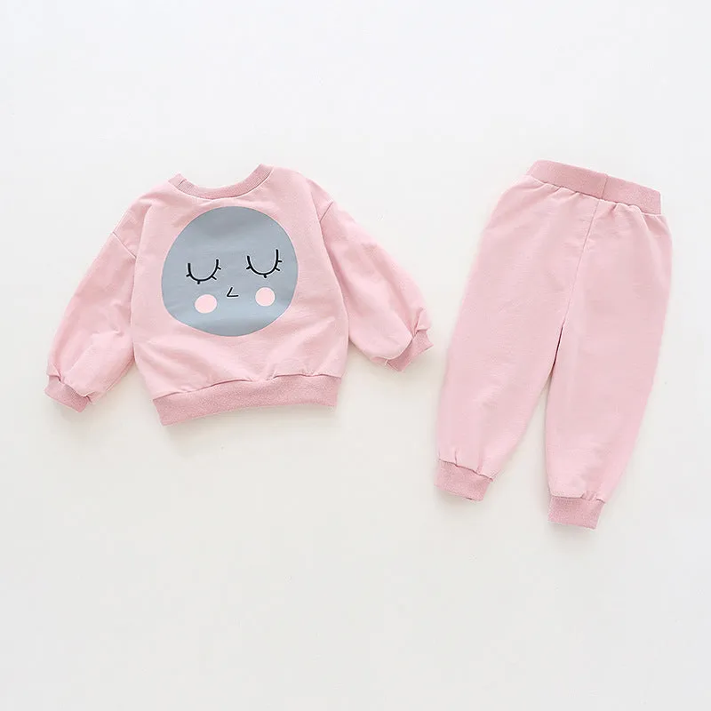 Baby Cartoon Face Pattern Pullover Hoodies Combo Trousers Cute Casual Sets by MyKids-USA™