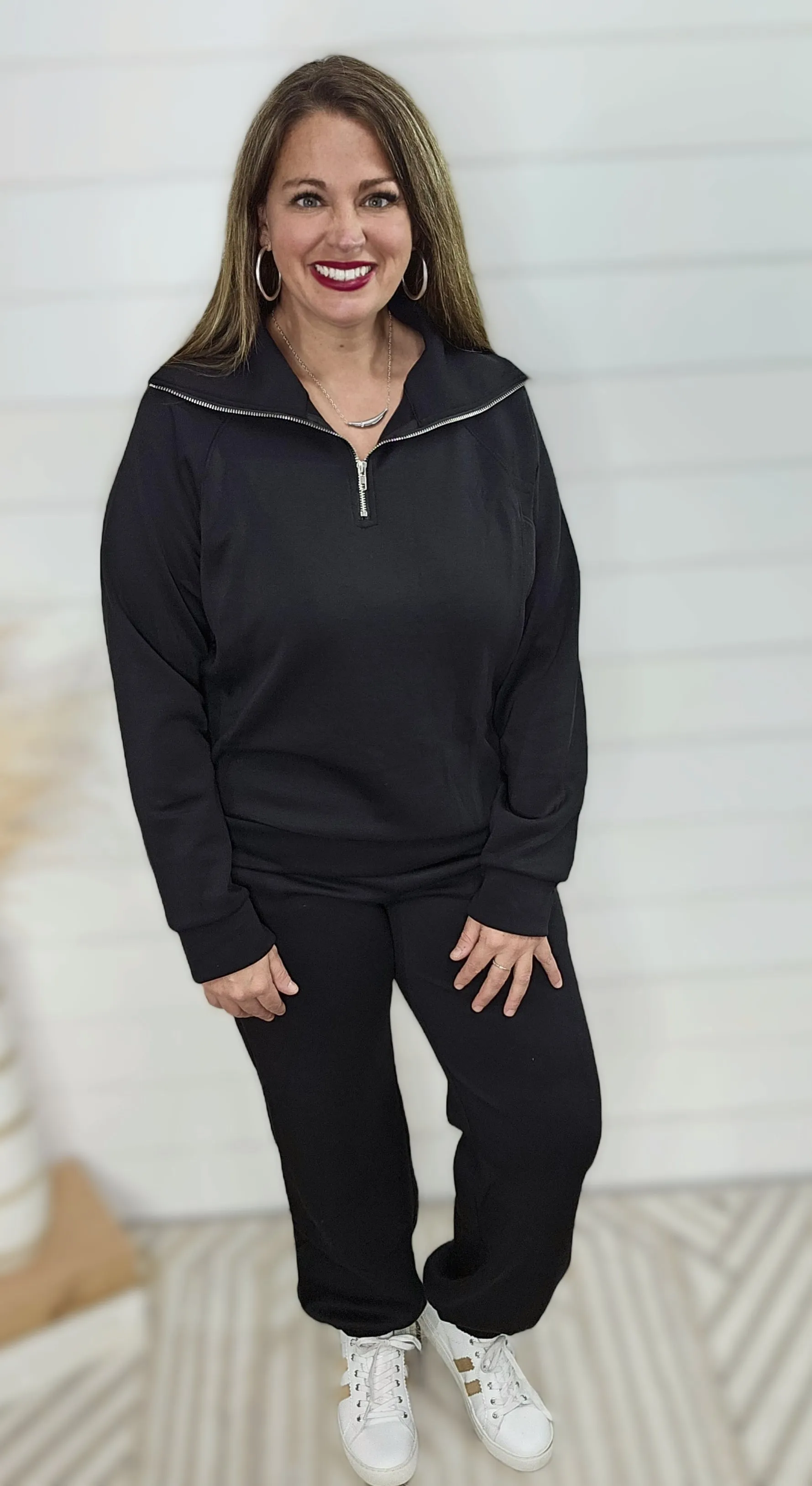 BLACK WRINKLE FREE QUARTER ZIP SET