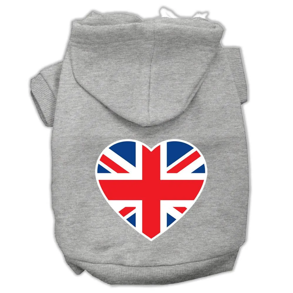 British Flag Heart Screen Print Pet Hoodies Grey Size Xs (8)