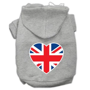 British Flag Heart Screen Print Pet Hoodies Grey Size Xs (8)
