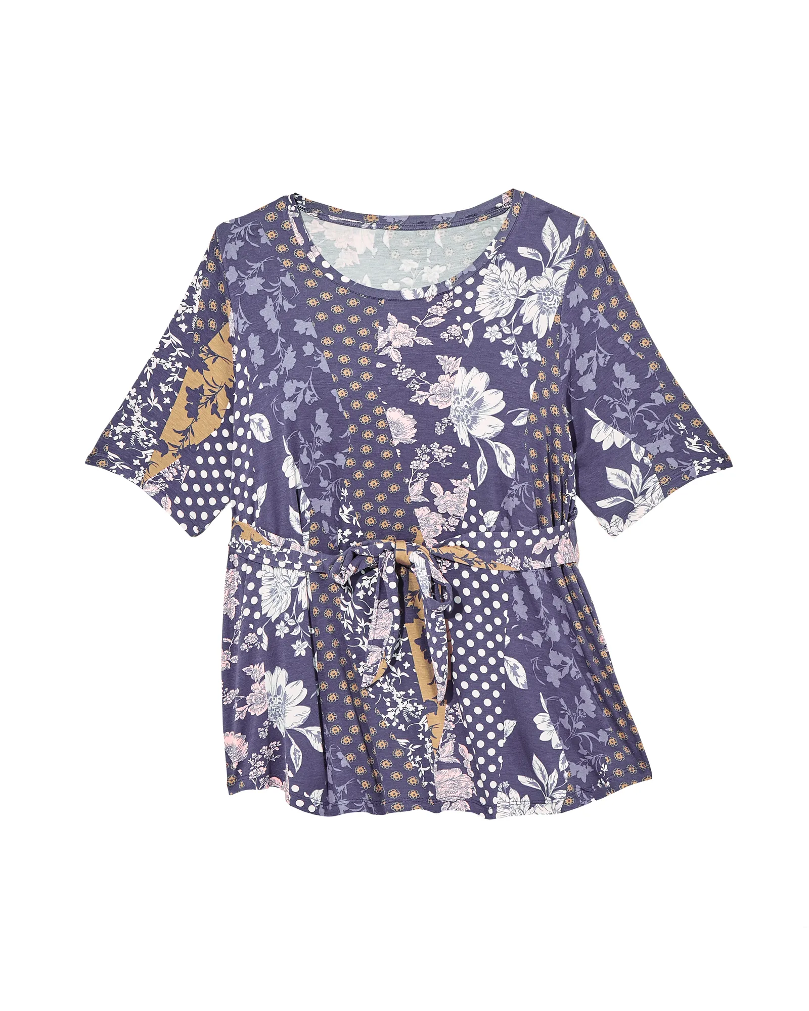 Charlotte Short Sleeve Tie Waist Tee | Navy / Pink