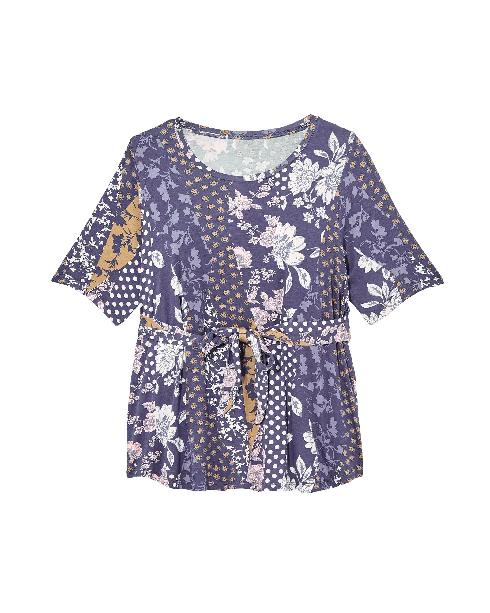 Charlotte Short Sleeve Tie Waist Tee | Navy / Pink