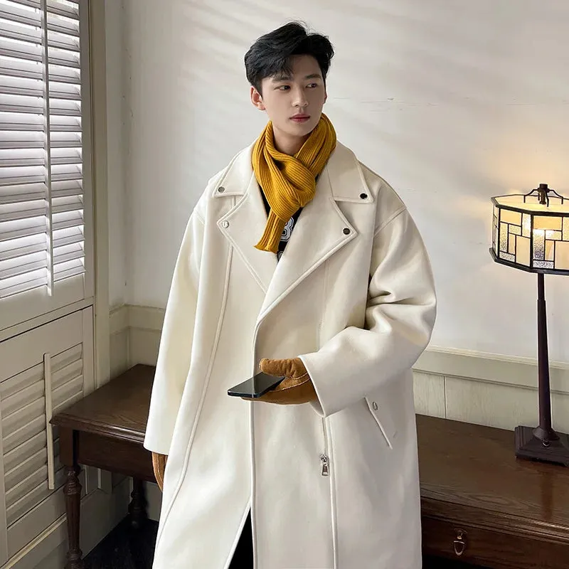 Chicmy-Winter Fashion Woolen Dust Coats Men Zipper Decor High Quality Korean Style Loose Casual Windbreaker Men's Thick Warm Trenchcoat
