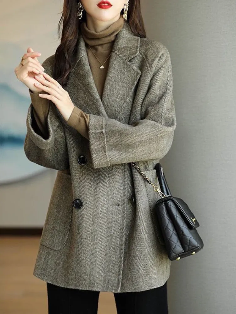 Chicmy Women's Winter Coats Fashion Wool & Blends Overcoat Female Elegant Solid Thick Coat Double Breasted Long Jackets For Women 2023