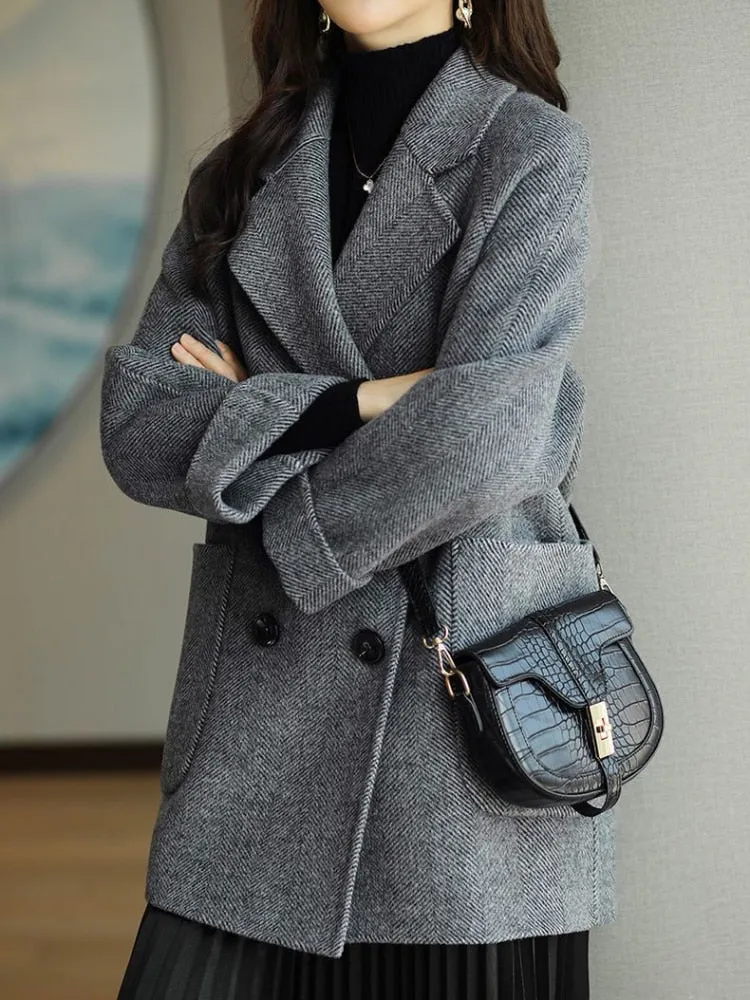 Chicmy Women's Winter Coats Fashion Wool & Blends Overcoat Female Elegant Solid Thick Coat Double Breasted Long Jackets For Women 2023
