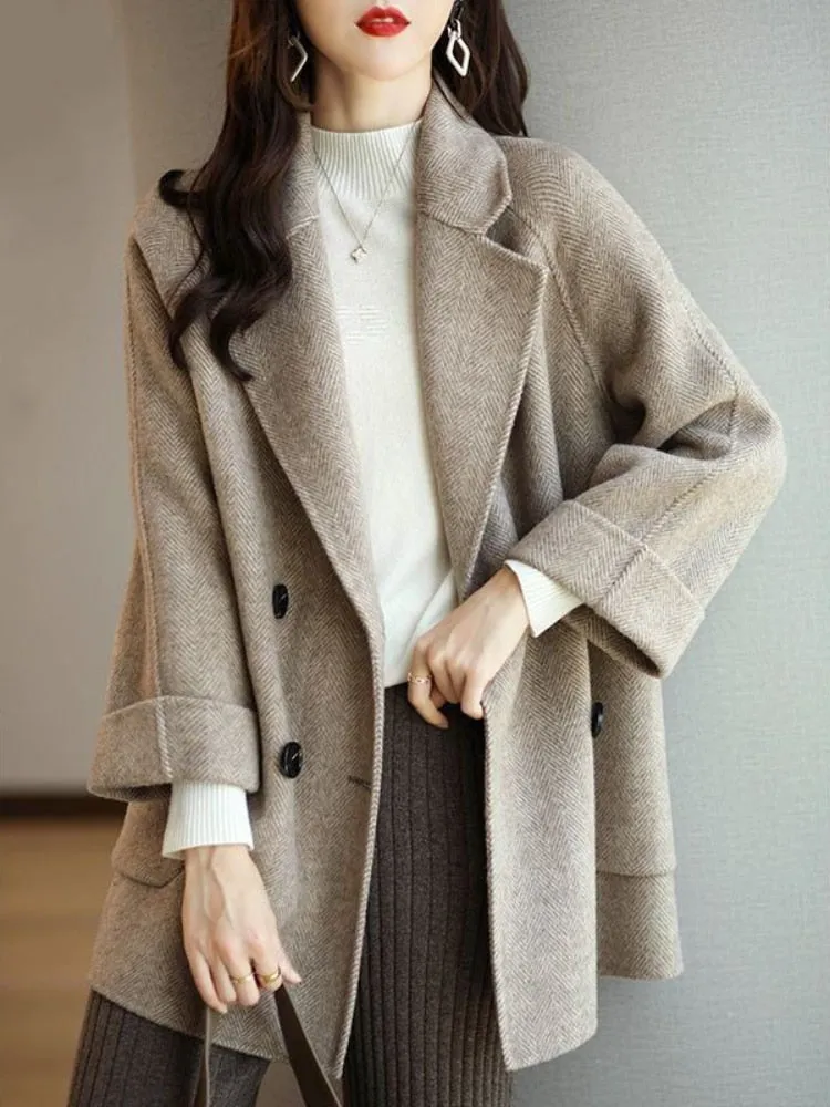 Chicmy Women's Winter Coats Fashion Wool & Blends Overcoat Female Elegant Solid Thick Coat Double Breasted Long Jackets For Women 2023