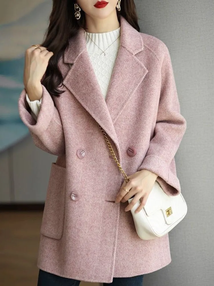 Chicmy Women's Winter Coats Fashion Wool & Blends Overcoat Female Elegant Solid Thick Coat Double Breasted Long Jackets For Women 2023