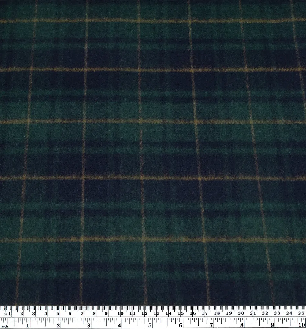 Deadstock Plaid Double Faced Wool Blend Coating - Navy/Pine