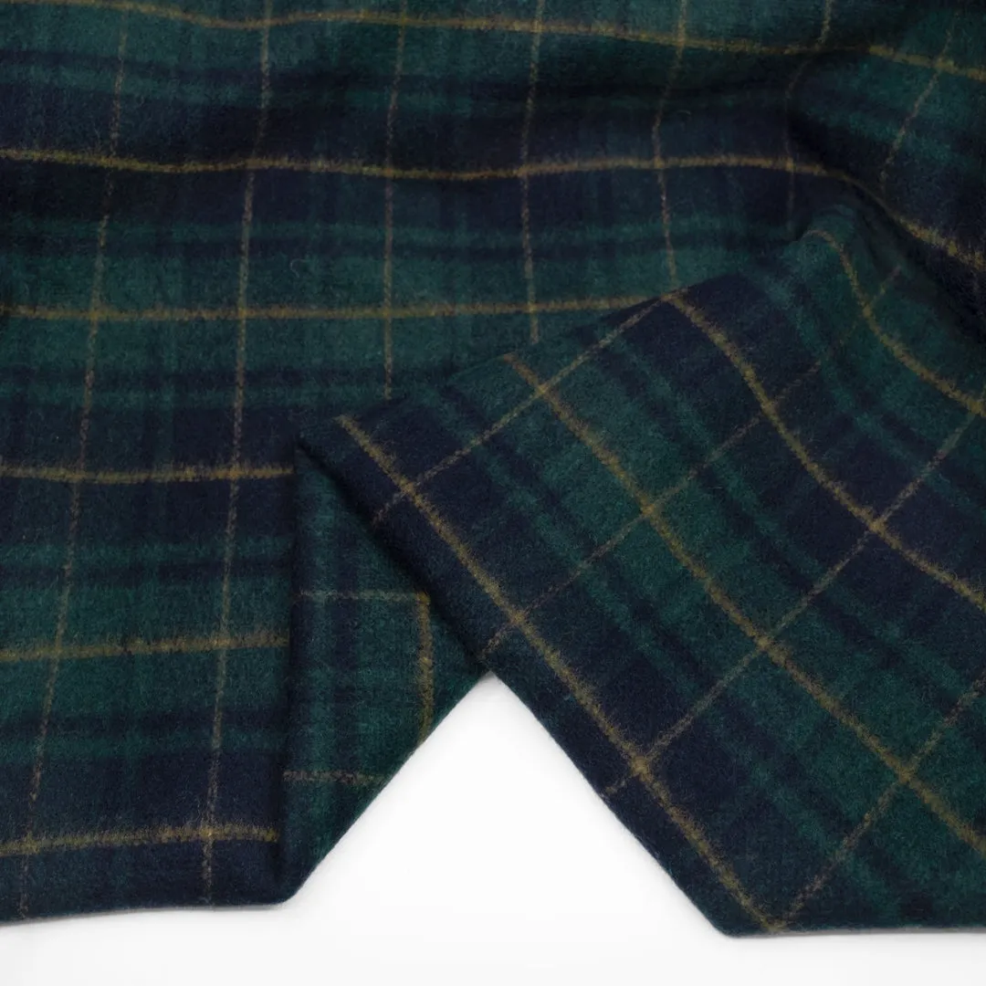 Deadstock Plaid Double Faced Wool Blend Coating - Navy/Pine