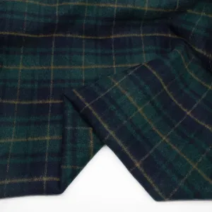 Deadstock Plaid Double Faced Wool Blend Coating - Navy/Pine