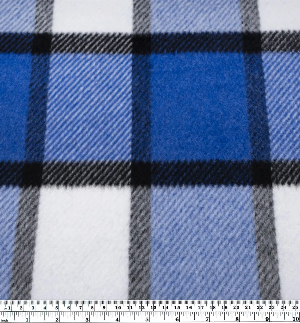 Deadstock Plaid Wool Alpaca Blend Coating - Azure/White