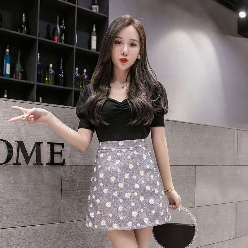 Elegant Skirt Women Korean High Waist Slim Look A-Line CHIC Hip Flattering Skirt