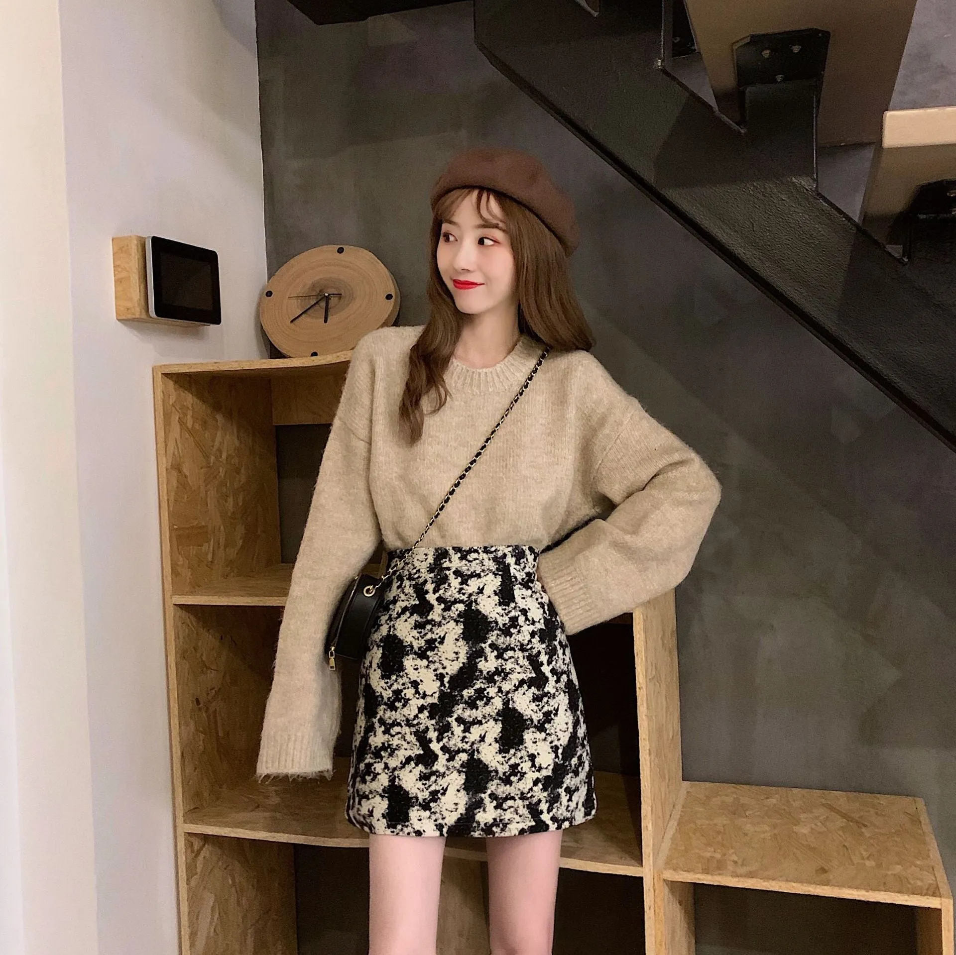 Elegant Skirt Women Korean High Waist Slim Look A-Line CHIC Hip Flattering Skirt