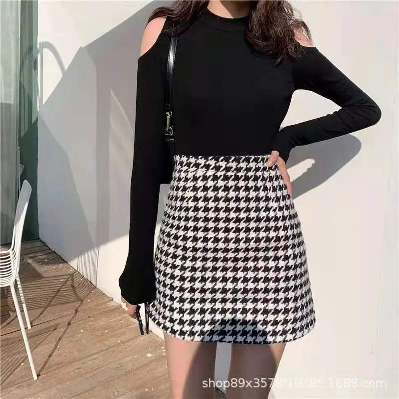 Elegant Skirt Women Korean High Waist Slim Look A-Line CHIC Hip Flattering Skirt