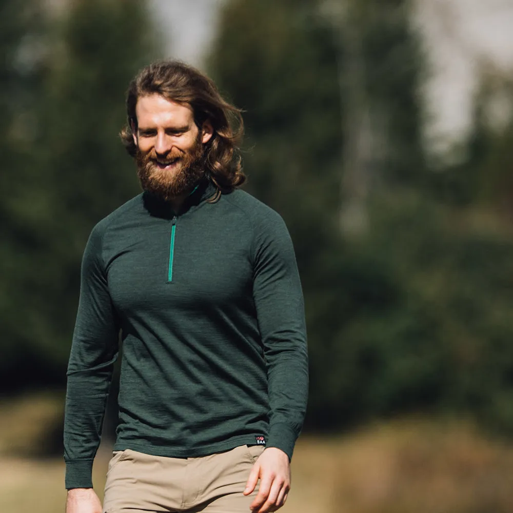 Mens Merino 200 Long Sleeve Zip Neck (Forest)