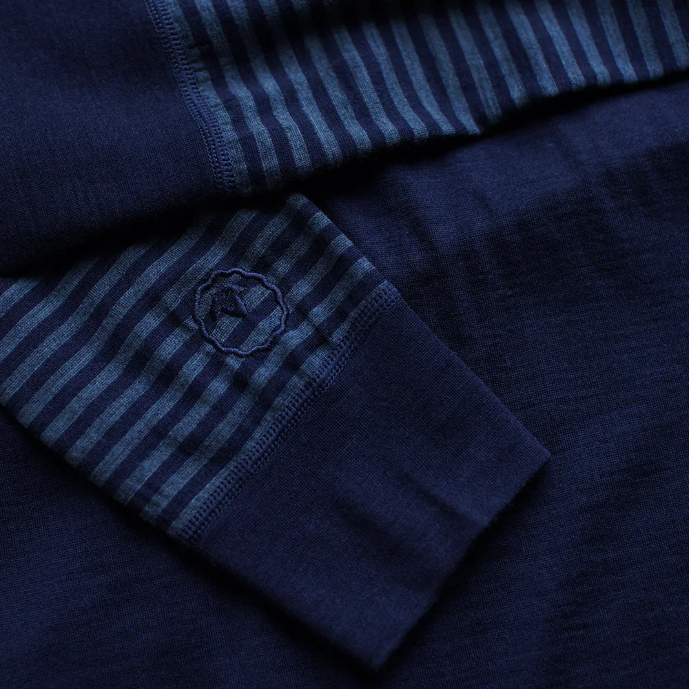 Mens Merino 200 Long Sleeve Zip Neck (Stripe Navy/Denim)