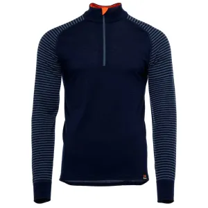 Mens Merino 200 Long Sleeve Zip Neck (Stripe Navy/Denim)