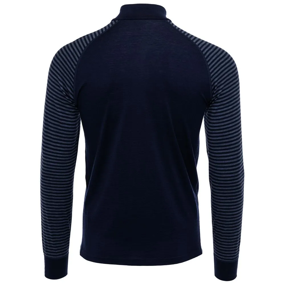 Mens Merino 200 Long Sleeve Zip Neck (Stripe Navy/Denim)