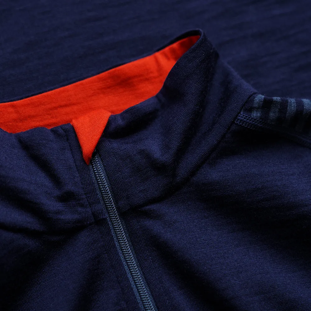 Mens Merino 200 Long Sleeve Zip Neck (Stripe Navy/Denim)