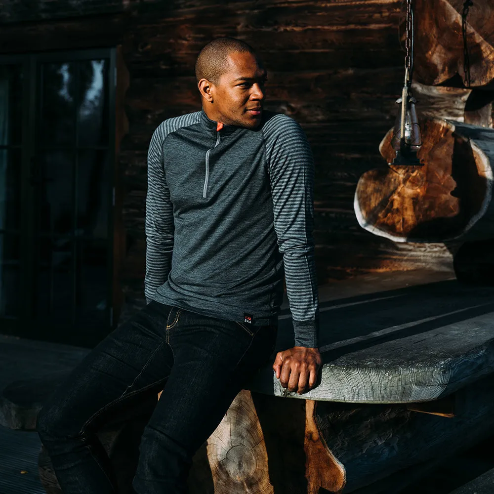 Mens Merino 200 Long Sleeve Zip Neck (Stripe Smoke/Charcoal)