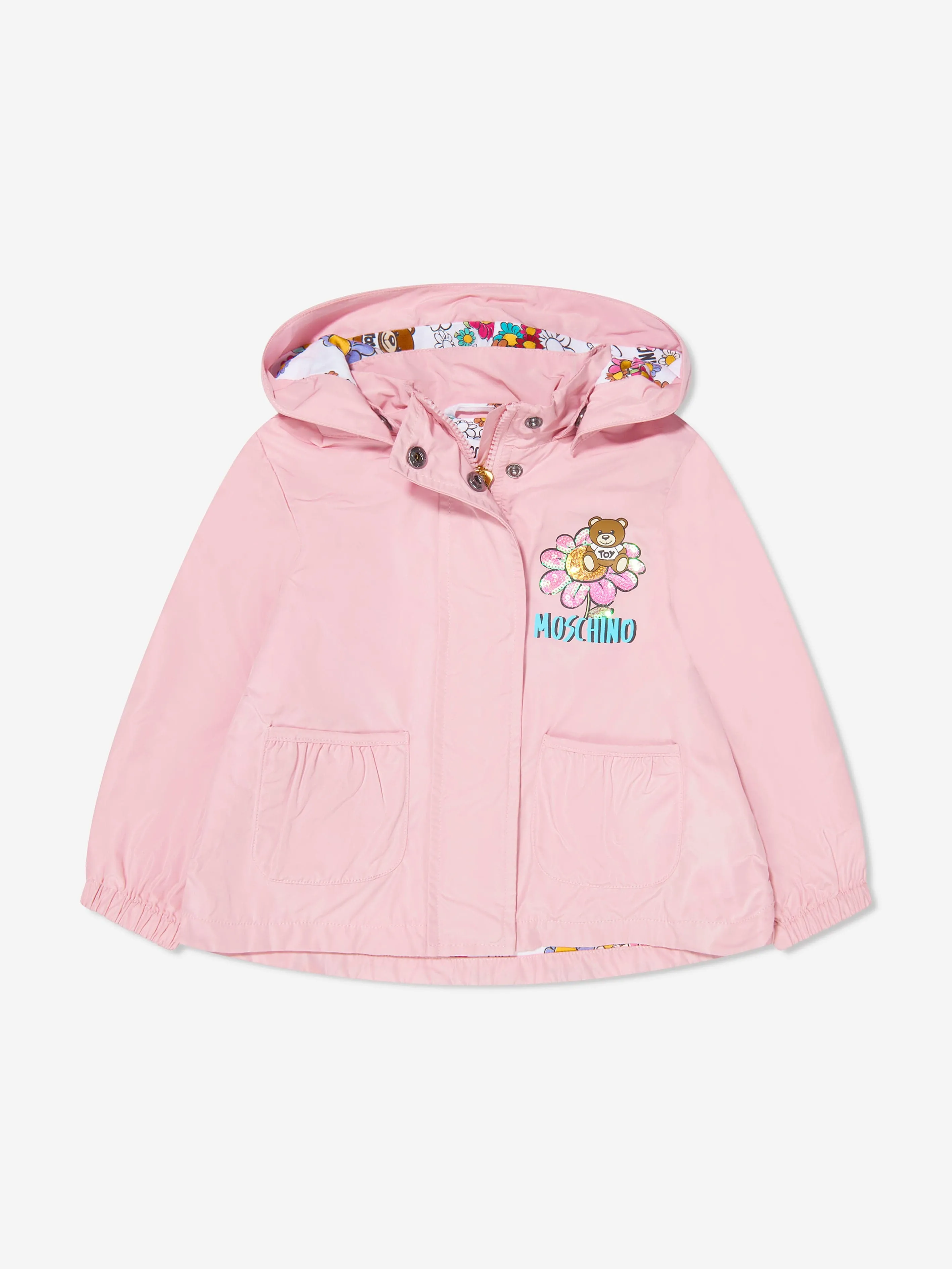 Moschino Baby Girls Bear Hooded Jacket in Pink