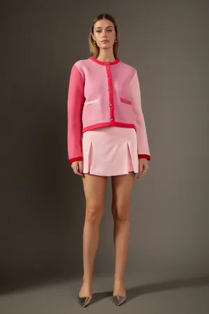 Pink Color Block Sweater Cardigan