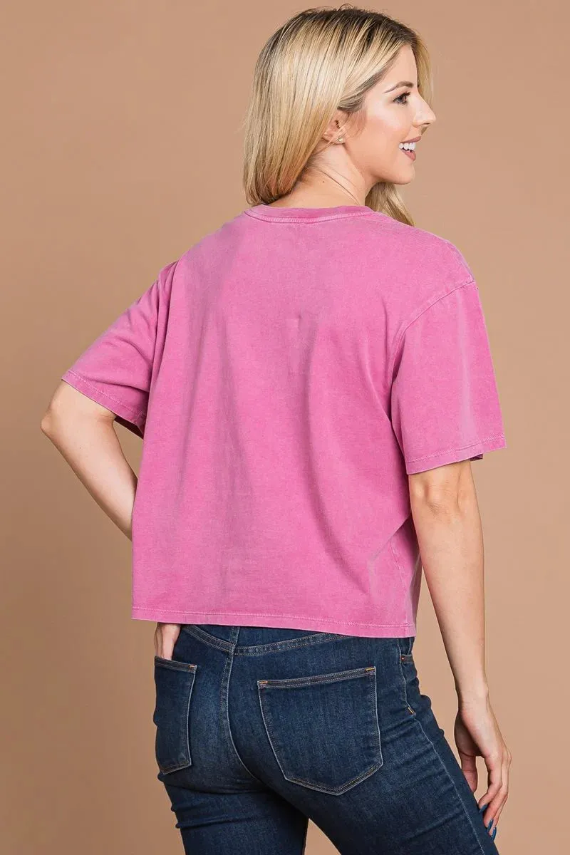 Puff Lace Bow Mineral Wash Crop Top