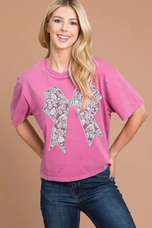 Puff Lace Bow Mineral Wash Crop Top