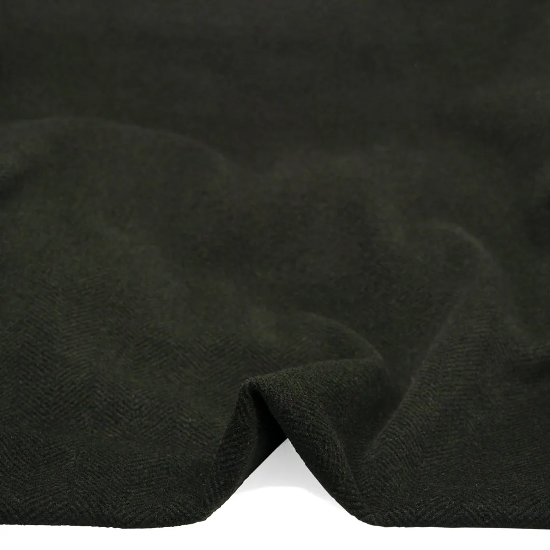 Remnant - 50cm - Deadstock Chevron Double Faced Wool Blend Coating - Forest Green/Black