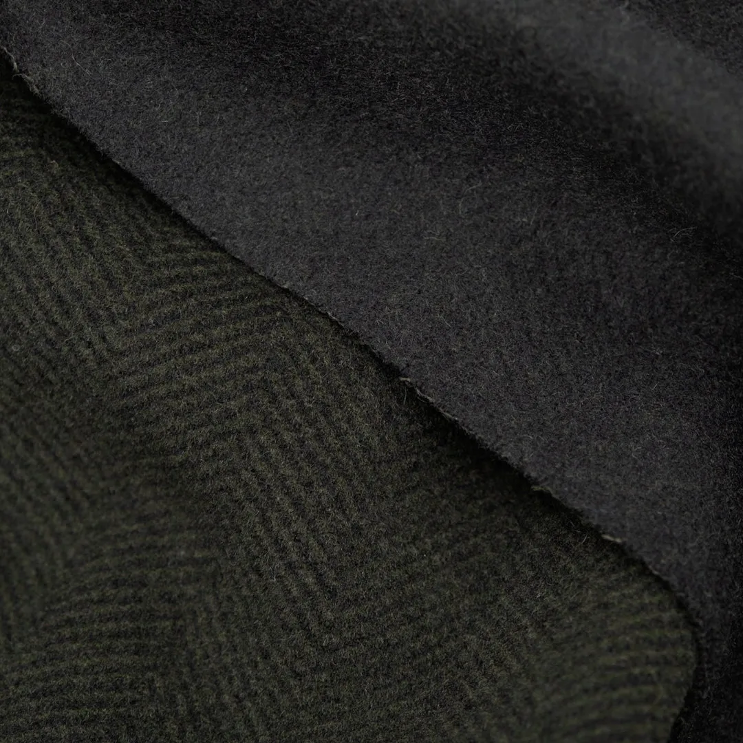 Remnant - 50cm - Deadstock Chevron Double Faced Wool Blend Coating - Forest Green/Black