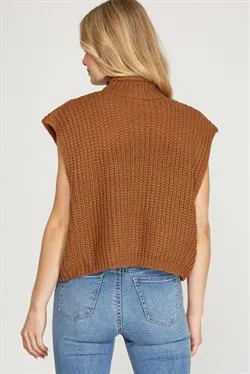 Sleeveless Mock Neck Sweater Top - Caramel