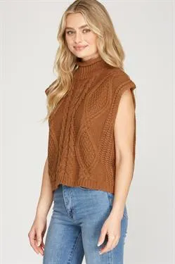 Sleeveless Mock Neck Sweater Top - Caramel