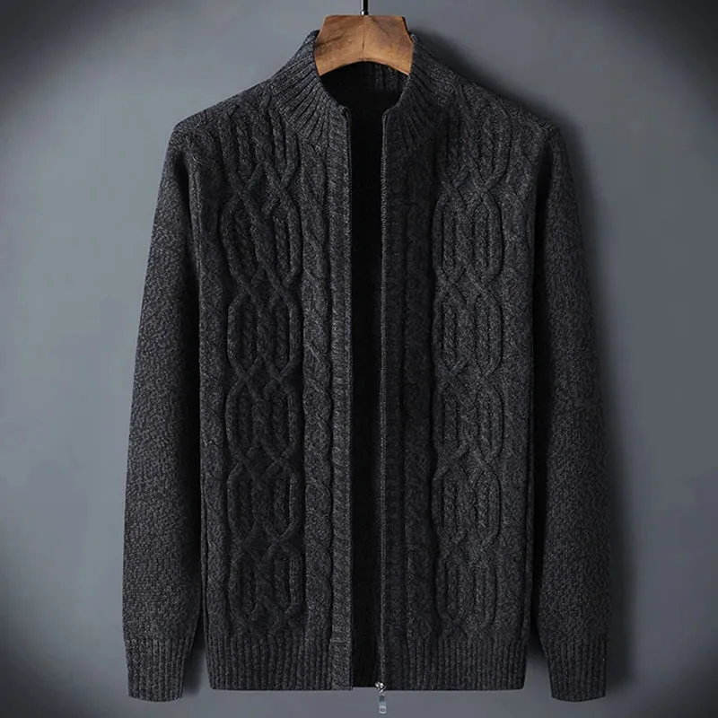 Trend4us Men's Cozy Full-Zip Cable Knit Cardigan