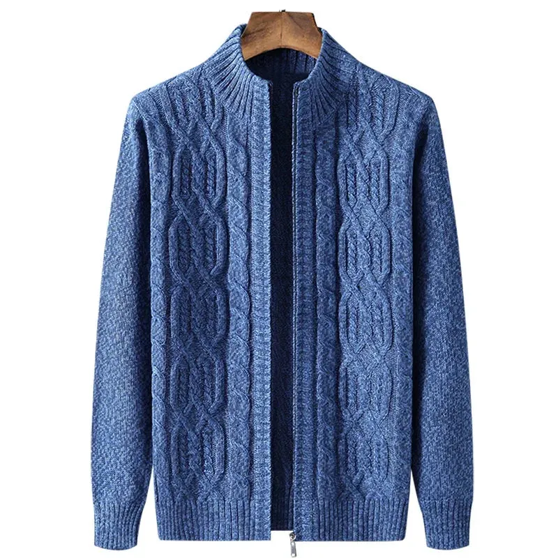 Trend4us Men's Cozy Full-Zip Cable Knit Cardigan