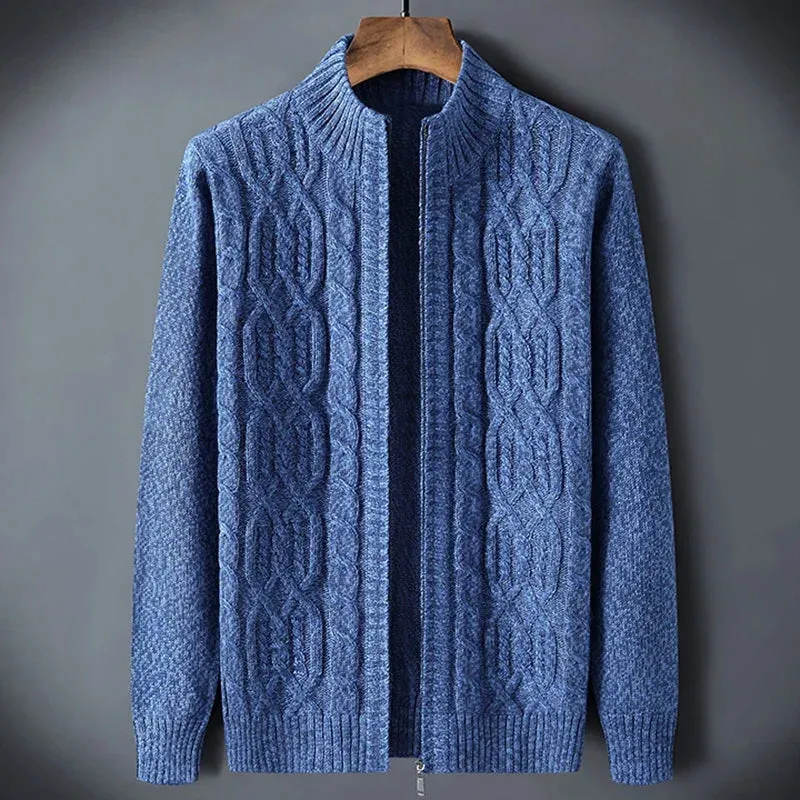 Trend4us Men's Cozy Full-Zip Cable Knit Cardigan