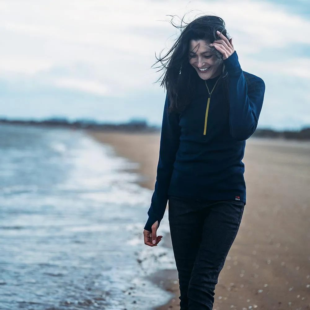 Womens Merino 320 Long Sleeve Half Zip (Navy/Lime)