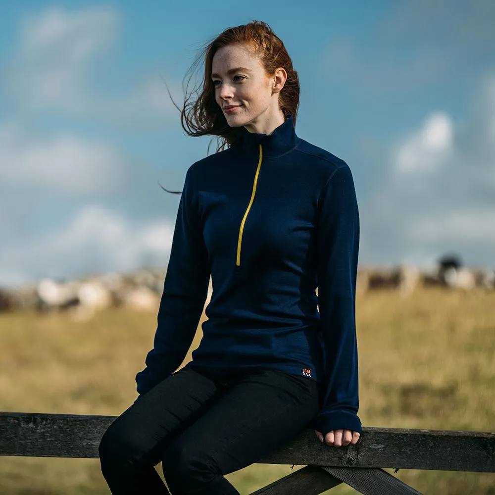 Womens Merino 320 Long Sleeve Half Zip (Navy/Lime)