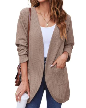 Zeagoo Womens Fall Lightweight Waffle Knit Cardigan Long Sleeve Open Front Sweaters Casual Cardigans with Pockets